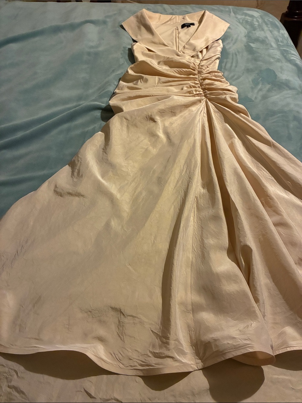 Tadashi Shoji Champagne Ruched Maxi Gown